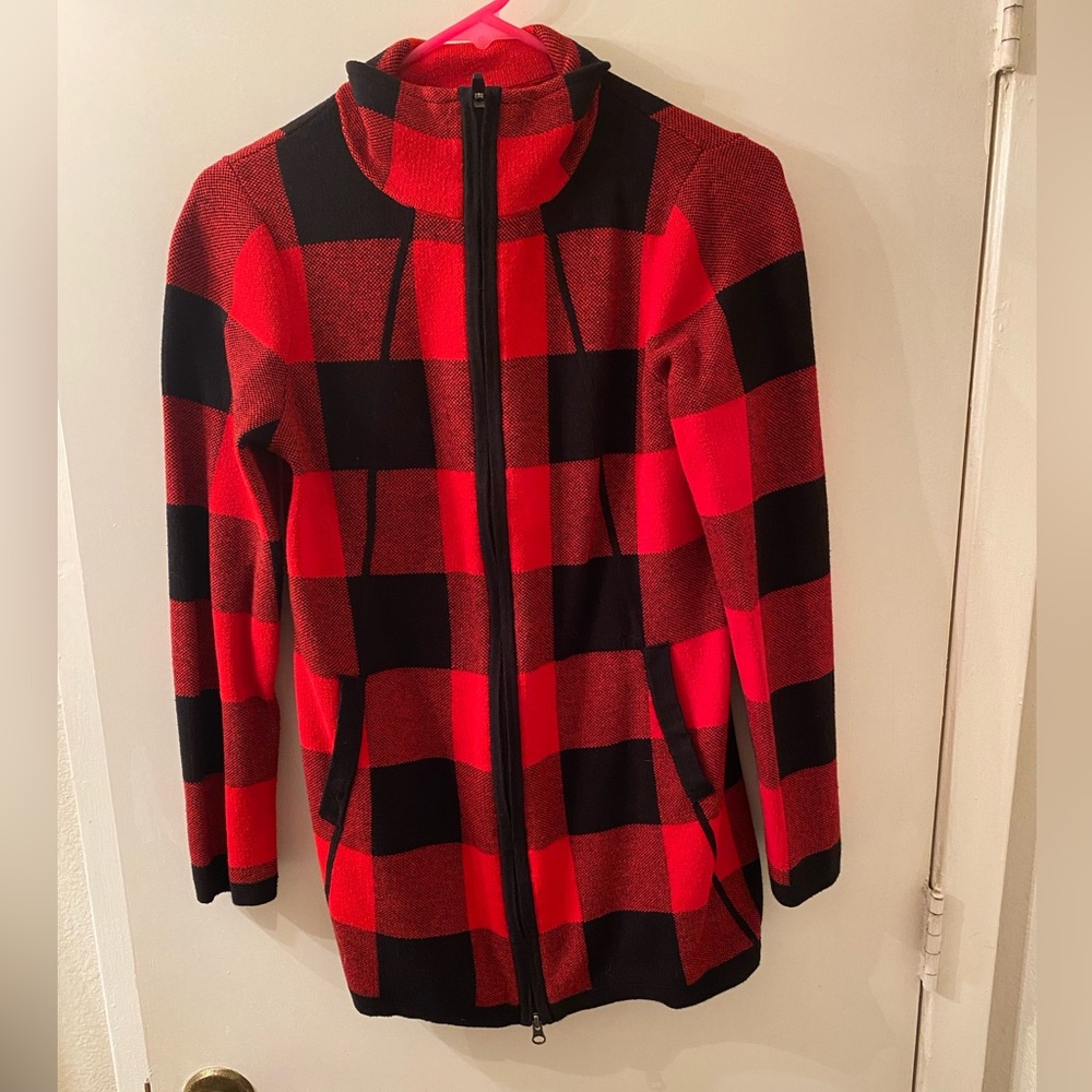 Adrienne Vittadini Red and Black Checkered Jacket - Picture 3 of 7